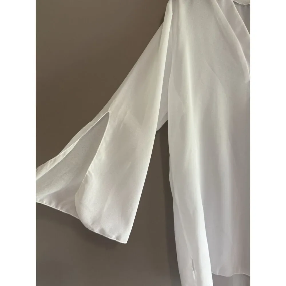 Shore Shapes White Sheer Beach Coverup Flare Sleeve Asymmetric Hem Relaxed 2X